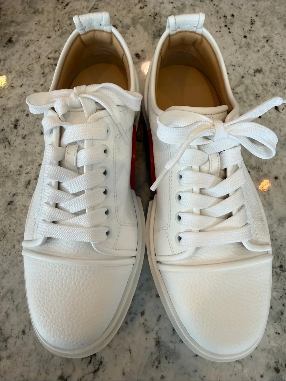 Christian Louboutin White Leather Low-Top Sneakers with Red Bottoms size 39